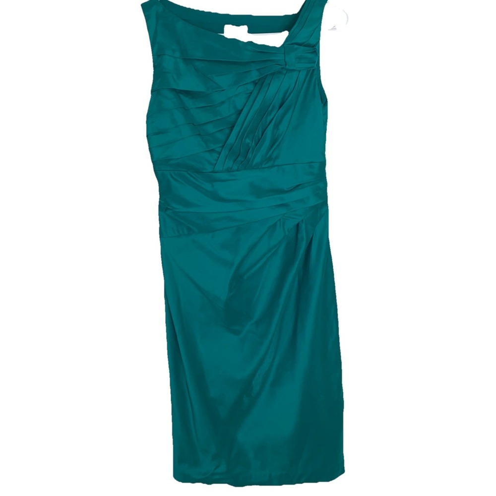 Suzi Chin for Maggy Boutique Womens Sheath Dress Size 4 Green Pleated Mother